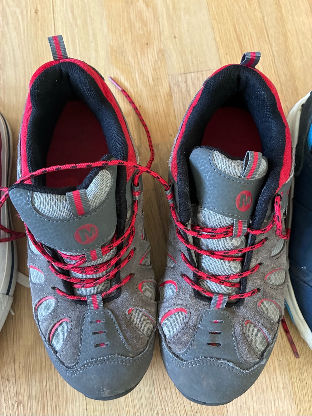 Merrell Kids Gray and Red Trail Sneakers